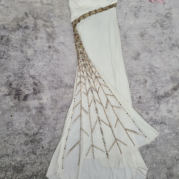 Tony Bowls White Gold Evening Prom Gown Size 10 - Picture 10 of 14